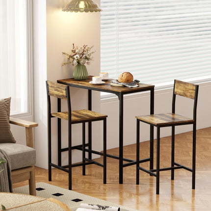 3-Piece Bar Table Set with 2 Stools, Industrial Breakfast Bar Set with Footrest,