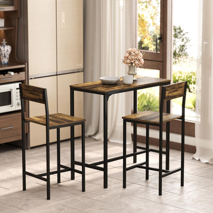 3-Piece Bar Table Set with 2 Stools, Industrial Breakfast Bar Set with Footrest,