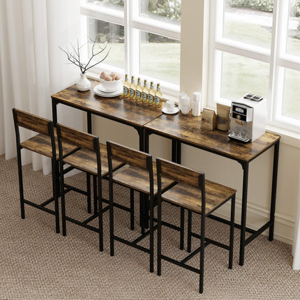 3-Piece Bar Table Set with 2 Stools, Industrial Breakfast Bar Set with Footrest,