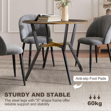 Dining Table, Round Kitchen Table with Black Legs, Anti-slip Foot Pads for Living Room, Dining Room 90 x 76 cm, Rustic Brown