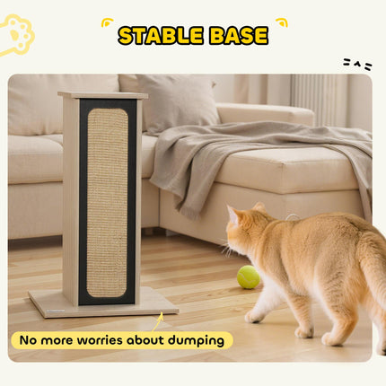 63cm Cat Scratching Post, Cat Scratcher with Replaceable Scratching Board, Top Perch, Sisal Scratch Mat, Oak