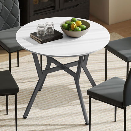 Dining Table, Round Kitchen Table with Black Legs for Living Room, Dining Room 90 x 76 cm, High Gloss White