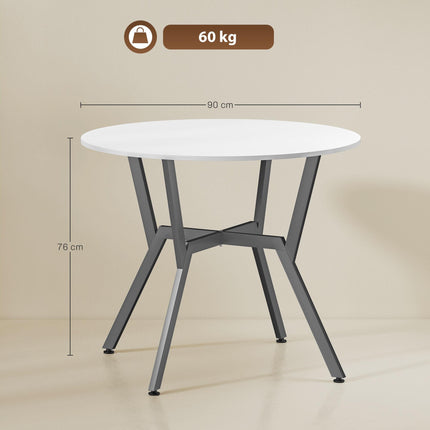 Dining Table, Round Kitchen Table with Black Legs for Living Room, Dining Room 90 x 76 cm, High Gloss White
