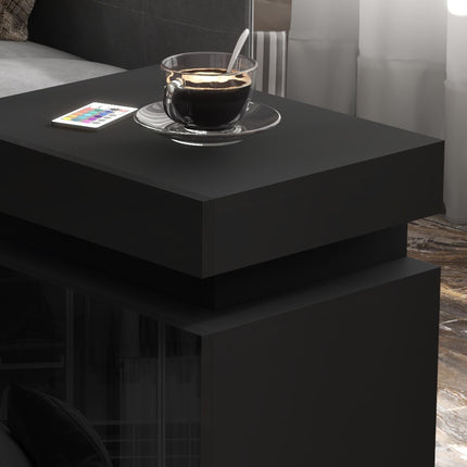 High Gloss Front Bedside Tables Set of 2, Nightstands with RGB LED Light and 2 Drawers, Chest of Drawers for Bedroom, Living Room, Black