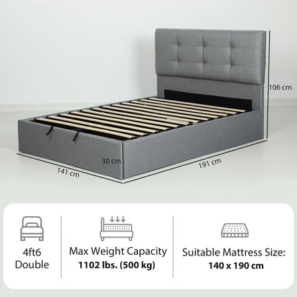HOMCOM 4ft6 Double Ottoman Bed with Gas Lift Storage - Grey