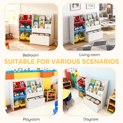 Toy Storage Unit, 3-Tier Toy Organiser Shelf with 6 Removable Storage Bins for Bedroom, Nursery, Multicoloured