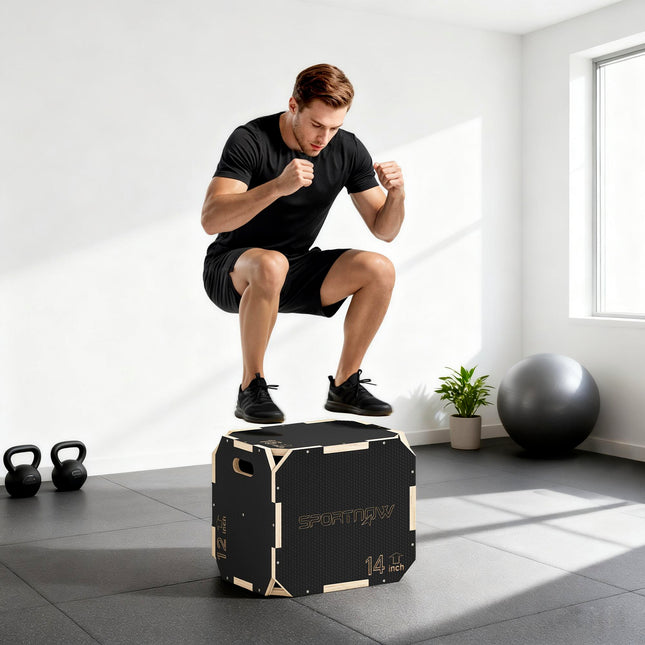 Non-Slip Plyo Box, Corner-free Wooden Jump Box, 31 x 36 x 41 cm
