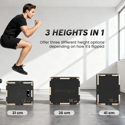 Non-Slip Plyo Box, Corner-free Wooden Jump Box, 31 x 36 x 41 cm