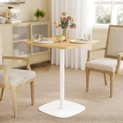 Small Dining Table, 60 cm Square Kitchen Table with Wood-veneer Top and Steel Ba