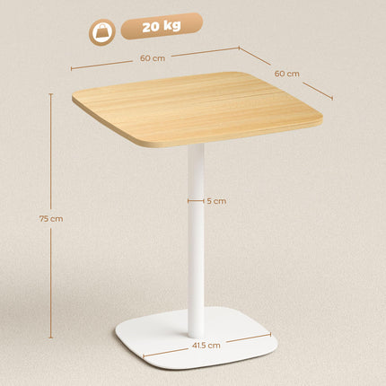 Small Dining Table, 60 cm Square Kitchen Table with Wood-veneer Top and Steel Ba