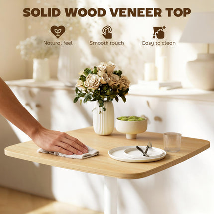 Small Dining Table, 60 cm Square Kitchen Table with Wood-veneer Top and Steel Ba