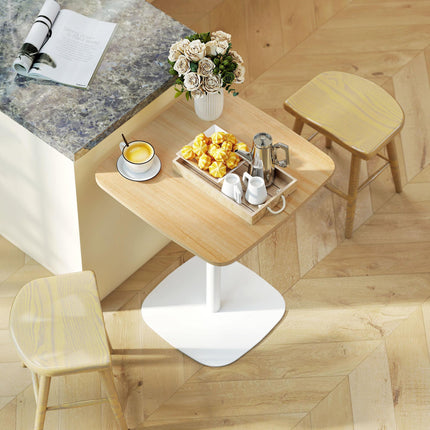 Small Dining Table, 60 cm Square Kitchen Table with Wood-veneer Top and Steel Ba