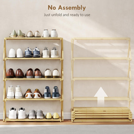 Five-Tier Folding Bamboo Shoe Rack - Natural Finish