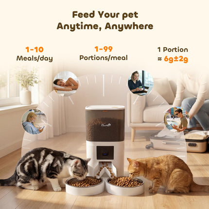 Automatic Cat Feeder for 2 Cats with HD Camera，2.4G & 5G WiFi Pet Food Dispenser 6L APP Control