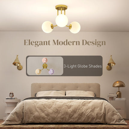 LED Ceiling Light with Globe Shades, Modern 3-Light Ceiling Light with G9 Sockets for Living Room, Bedroom, Dining Room, Bulbs Not Included, Gold Tone