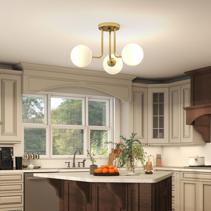 LED Ceiling Light with Globe Shades, Modern 3-Light Ceiling Light with G9 Sockets for Living Room, Bedroom, Dining Room, Bulbs Not Included, Gold Tone