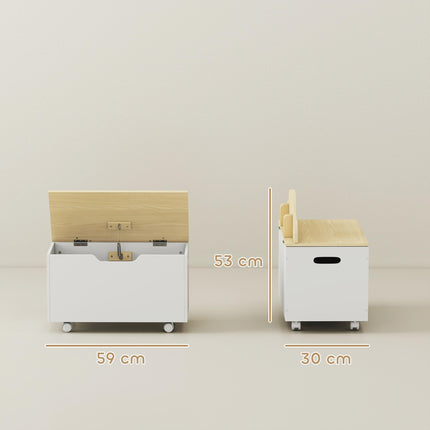 Toy Box with Lid, Toy Chest with Wheels and Safety Hinges, Toddler Storage Organiser for Playroom, Bedroom, White