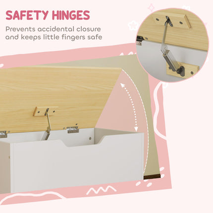 Toy Box with Lid, Toy Chest with Wheels and Safety Hinges, Toddler Storage Organiser for Playroom, Bedroom, White