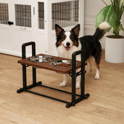 Raised Dog Bowls with Stand, 4 Heights Adjustable Pet Feeder with 3 Adjustable Angles for Small, Medium & Large Breeds, Brown