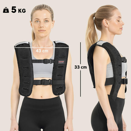 Weighted Vest, 5 kg Weight Vest with Adjustable Straps, Reflective Strips, Black
