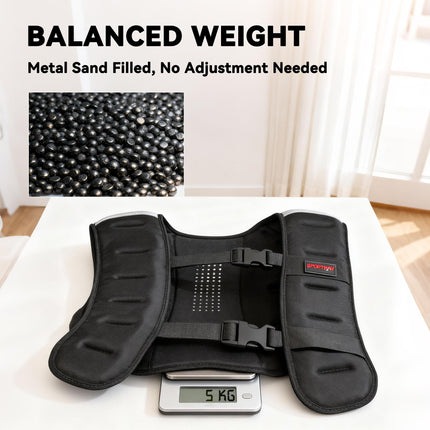 Weighted Vest, 5 kg Weight Vest with Adjustable Straps, Reflective Strips, Black