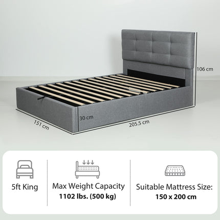5ft King Ottoman Bed with Gas Lift Storage - Grey