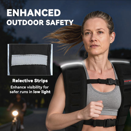 Weighted Vest, 10 kg Weight Vest with Adjustable Straps, Reflective Strips, Black