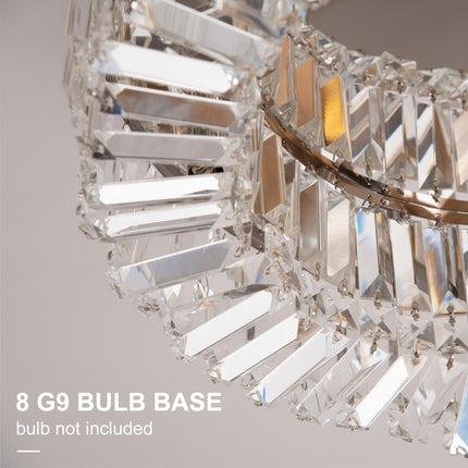 Crystal Ceiling Lights Set of 2, Modern Flush Chandeliers with Stainless Steel Base, Pendant Lights for Living Room Bedroom Dining Room, Silver Tone