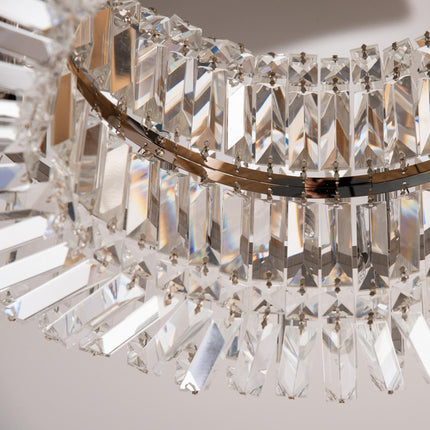 Crystal Ceiling Lights Set of 2, Modern Flush Chandeliers with Stainless Steel Base, Pendant Lights for Living Room Bedroom Dining Room, Silver Tone