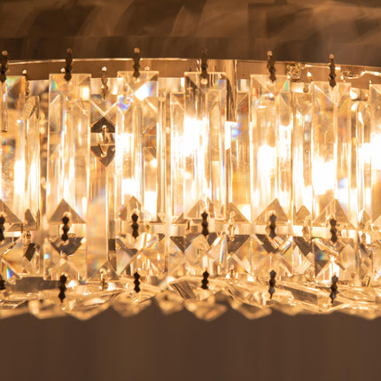 Crystal Ceiling Lights Set of 2, Modern Flush Chandeliers with Stainless Steel Base, Pendant Lights for Living Room Bedroom Dining Room, Silver Tone