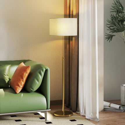 Floor Lamp with Remote, Height Adjustable Standing Lamp with Linen Shade, Dimmable with 3000K-6000K Adjustable Colour Temperatures, Foot Switch for Living Room Bedroom Office, Gold Tone