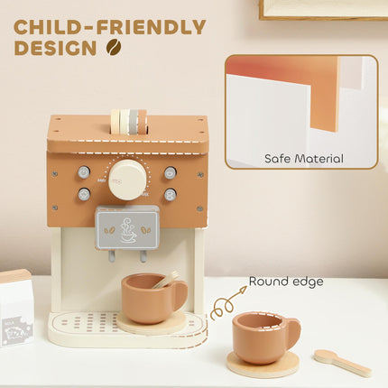 Kids Wooden Coffee Machine Toy, Pretend Play Kitchen Accessories Gift for Boys and Girls Ages 3+