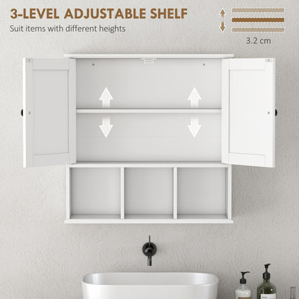 HOMCOM Farmhouse Bathroom Wall Cabinet, Wall Mounted Medicine Cabinet with Adjustable Shelf, Open Compartments, White