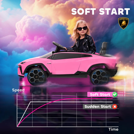 12V Licensed Lamborghini Electric Cars for Kids, Ride On Car with Remote Control for 3-6 Years Old, Pink