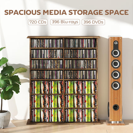 16-Compartment Media Shelf - Rustic Brown