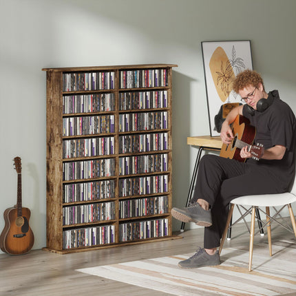 16-Compartment Media Shelf - Rustic Brown