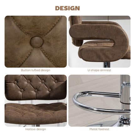 PU Leather Upholstered Swivel Bar Stool, Height Adjustable with Back, Armrest, Footrest, Coffee