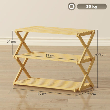 Three-Tier Folding Bamboo Shoe Rack - Natural Finish