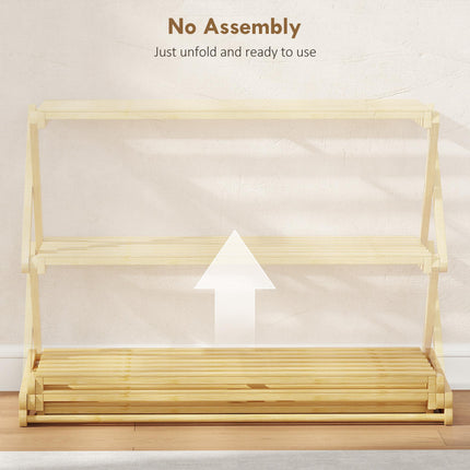 Three-Tier Folding Bamboo Shoe Rack - Natural Finish