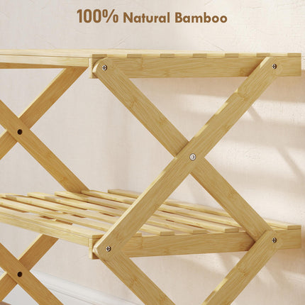 Three-Tier Folding Bamboo Shoe Rack - Natural Finish