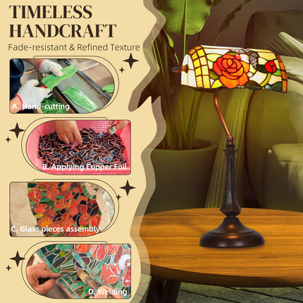 Tiffany-Style Rose and Butterfly Table Lamp - Multi