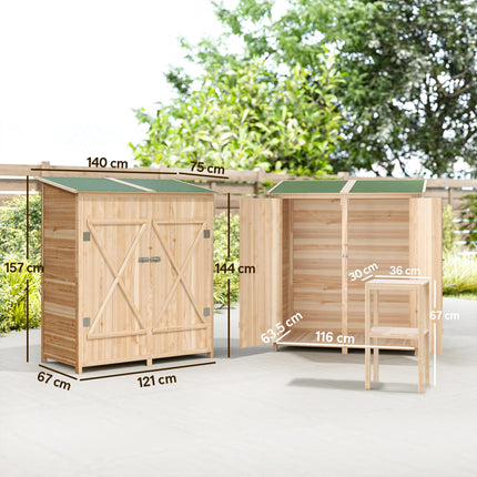 140 x 75 Fir Wood Garden Shed, with Asphalt Roof - Natural