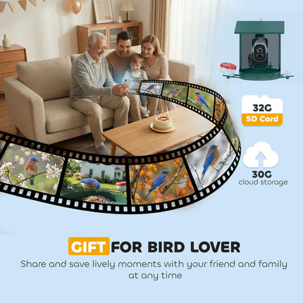 Smart Bird Feeder Camera 2K HD with AI Identifies 16,000+ Species, 2K HD Auto Capture Video, APP Instant Notifications