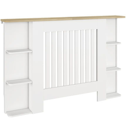 Radiator Cover with Open Storage Shelves, Vertical Slatted Cabinet Shelf Heater Cover for Living Room, Hallway, Medium, White