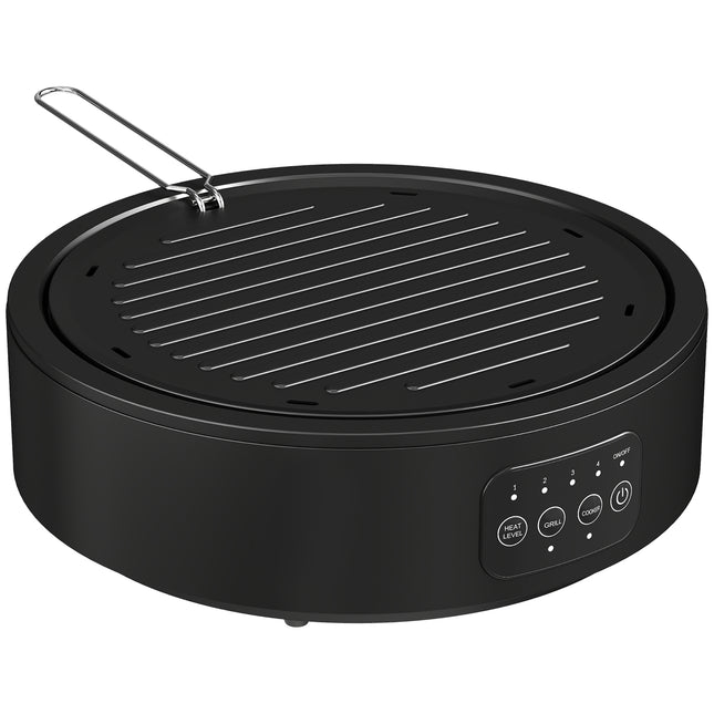 Electric Ceramic Hob with Grill Plate, Multifunctional 36cm Plug in Electric Hob with 4 Heat Levels for All Type Pot