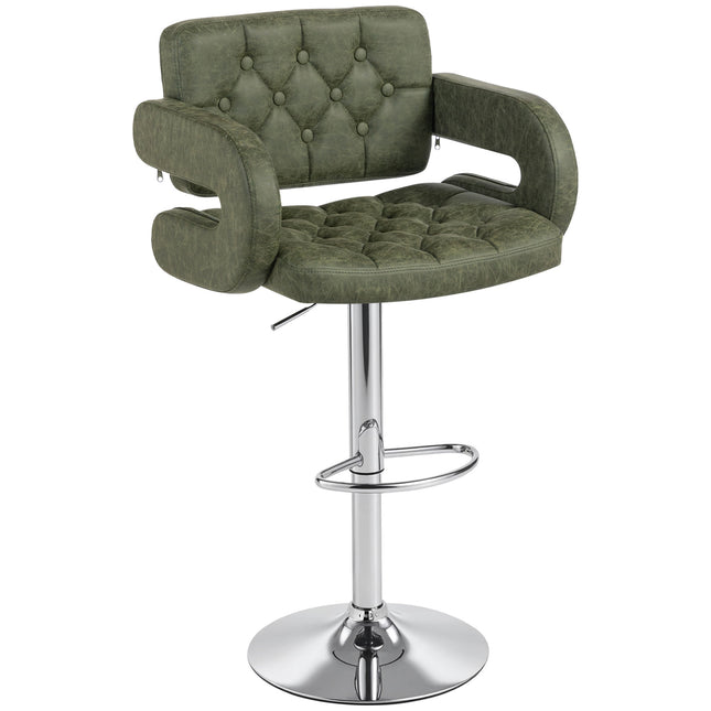 PU Leather Upholstered Swivel Bar Stool, Height Adjustable with Back, Armrest, Footrest, Green