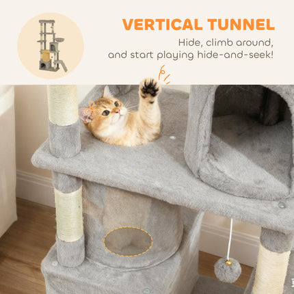 170 cm Large Cat Tree, Cat Tower with 7 Scratching Posts, 2 Condos, Hammock, Light Grey