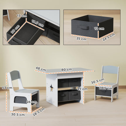 Kids Table and Chair Set, Toddler Table and 2 Chairs Set with 6 Removable Drawers, for Boys Girls Ages 3-8, Light Grey