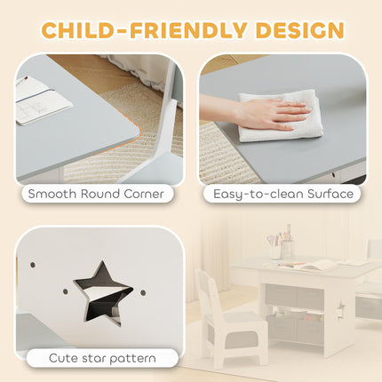 Kids Table and Chair Set, Toddler Table and 2 Chairs Set with 6 Removable Drawers, for Boys Girls Ages 3-8, Light Grey