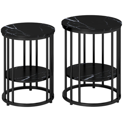 Set of Two Marble-Effect Coffee Tables - Black